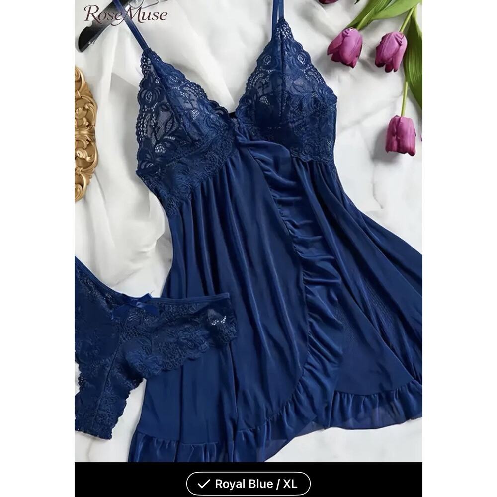 Sexy Baby Doll With Undies Lingerie, Extra Large In Dark Blue